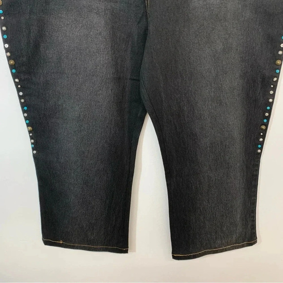 Diane Gilman‎ Crop Studded Jeans Woman 24WP  Black Pockets Western Boho Cassual - Picture 3 of 14